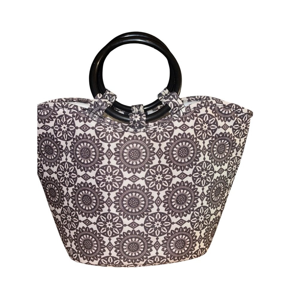 Sisters Insulated Lunch Tote Bag With Geometric Pattern & Black Handles